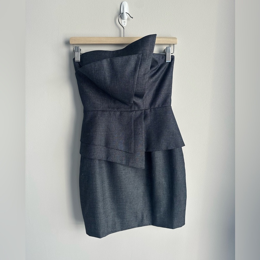 NWT Black Halo Asymmetrical Y2K strapless micro mini dress size 0